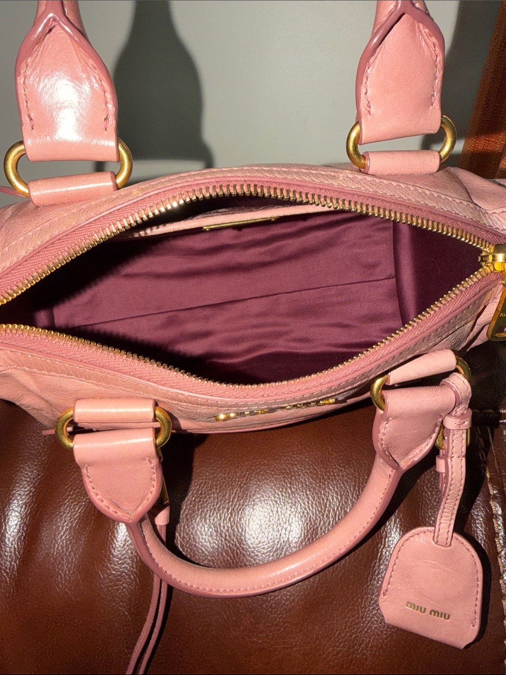 ‼️Authentic Miu Miu Pink Vitello Leather Satchel Handbag Crossbody Bag - Picture 12 of 15